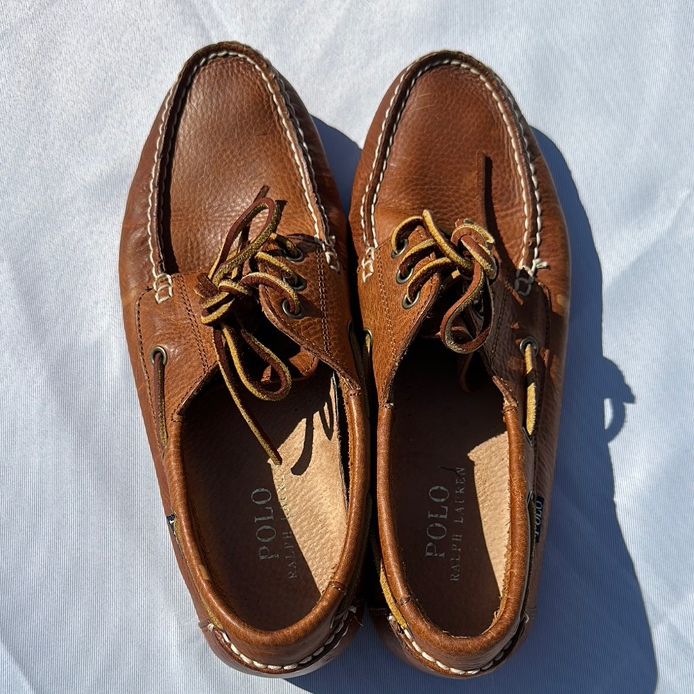 Polo by Ralph Lauren Brown Leather Boat Shoes with Laces